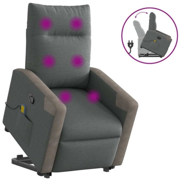 Massagefåtölj med uppresningshjälp mörkgrå tyg
