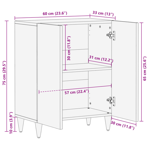 Sideboard Brun 60 x 33 x 75 cm Massivt mangoträ