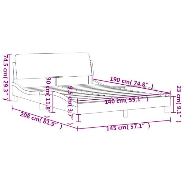 Bed Frame "Dover" Black 140x190 cm Fabric
