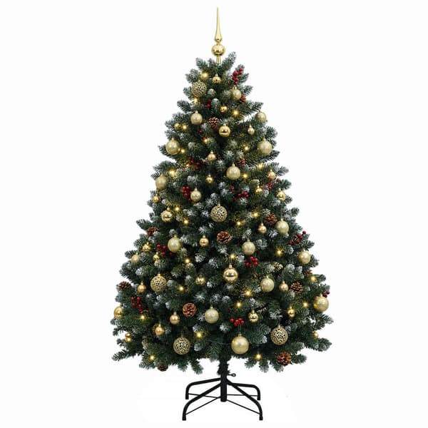Konstgjord julgran grön med julkula 150 cm 150 LED-lampor