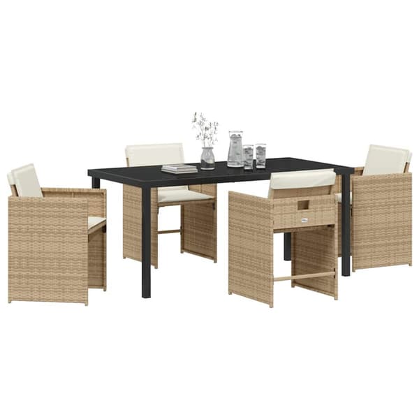Trädgårdsmöbelset 5 pcs Beige konstrotting