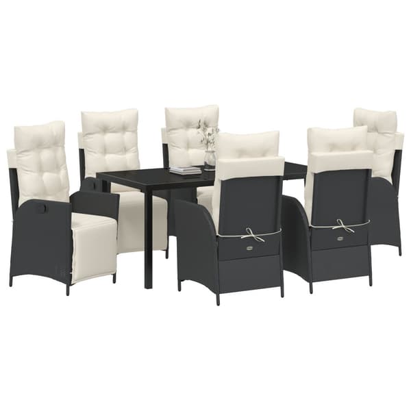 Trädgårdsmöbelset med kudde 7 pcs Svart konstrotting