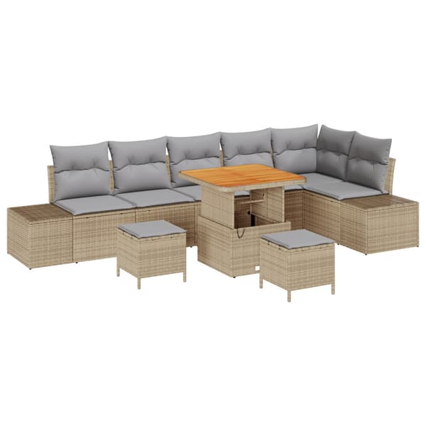 Trädgårdsoffset 9 st 8-Antal sittplatser Beige Poly rattan