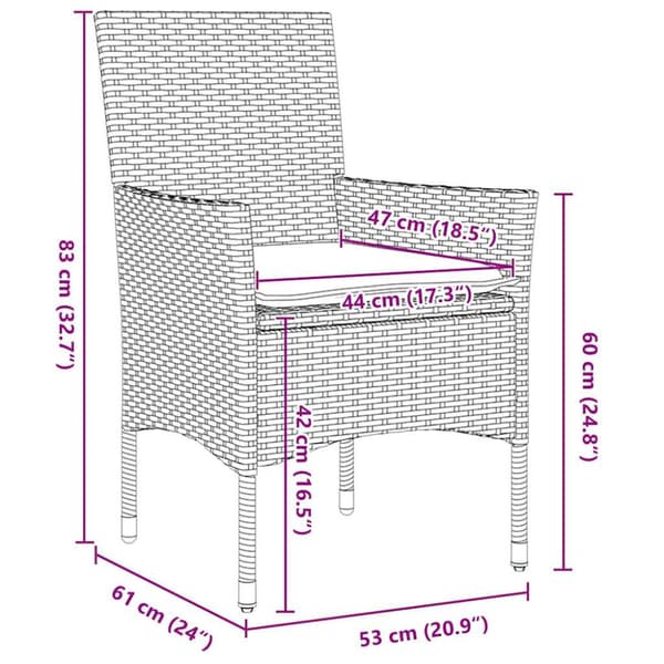 Bord- och stolset med kudde 5 pcs Grå PE Rattan