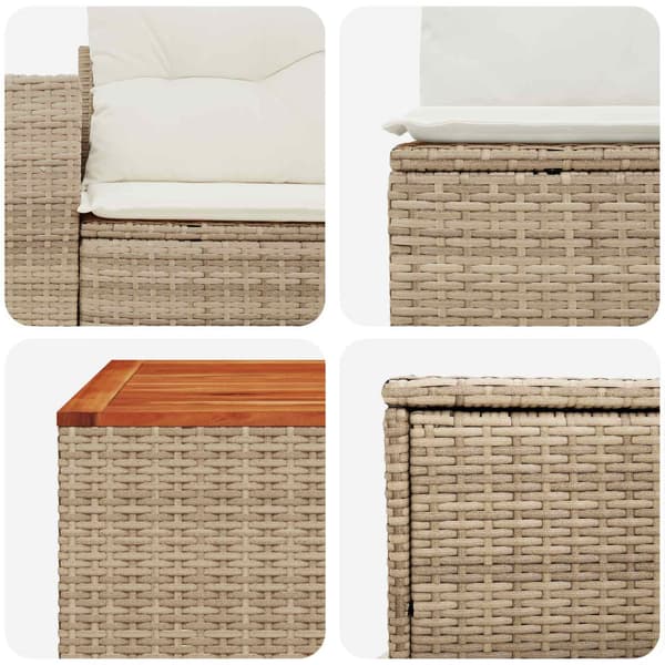 Soffset 8 st Beige och krämvit Poly Rattan och stål