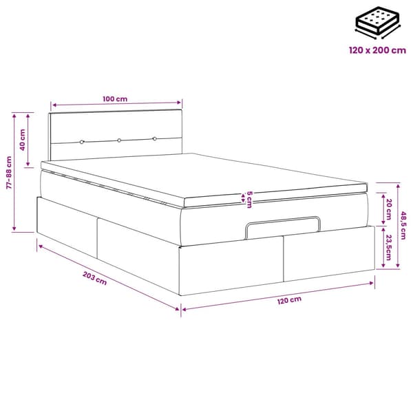 Ottoman säng med madrass Mörkgrön 120 x 200 cm Sammet