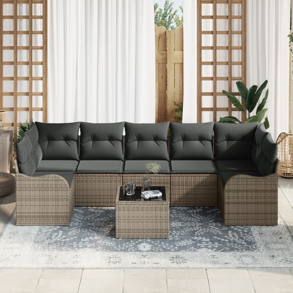 Trädgårdsoffset 8 pcs Grå Poly Rattan och Stål och Glas