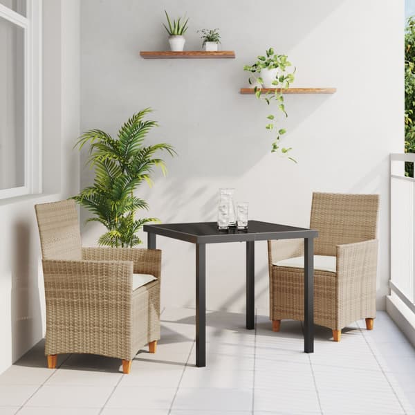 Trädgårdsmöbelset 3 pcs Beige konstrotting