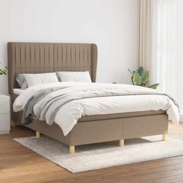 Ramsäng med madrass taupe 140x200 cm tyg