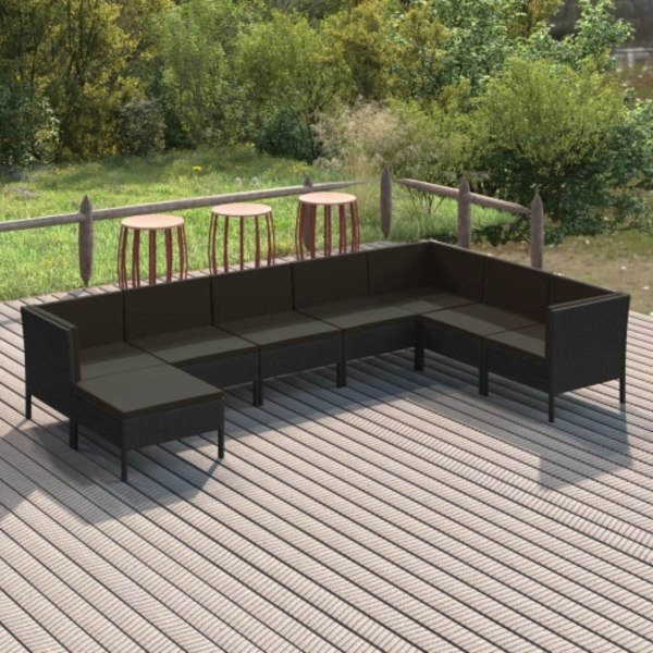 Loungegrupp med dynor 8 delar konstrotting svart