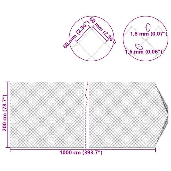 Kedjelänk Stängsel Galvaniserad 2 x 10 m Glas