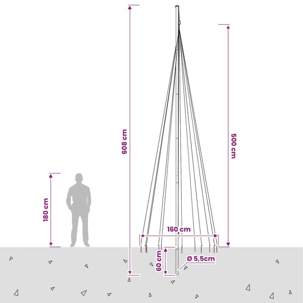 Julgransbelysning med markspett och flaggstång 500 cm