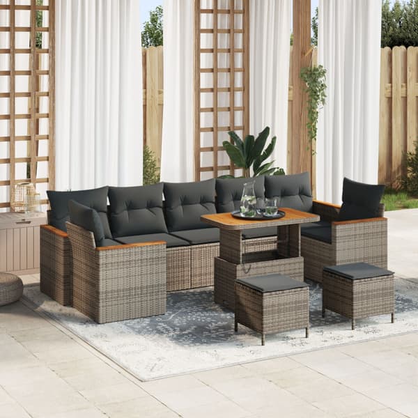 Trädgårdsoffset med kudde 10 pcs Grå Poly rattan