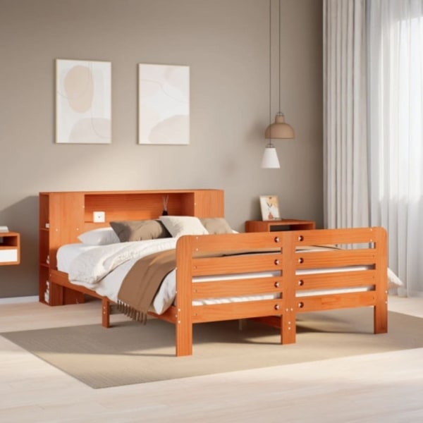 Sängram utan madrass vaxbrun 120x200 cm massiv furu