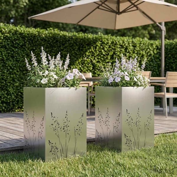Trädgårdsplanterare 2 st Silver 50 x 50 x 75 cm Rostfritt stål