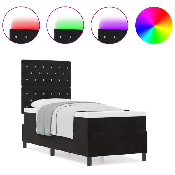 LED Box Säng med madrass Svart 80 x 200 cm Sammet