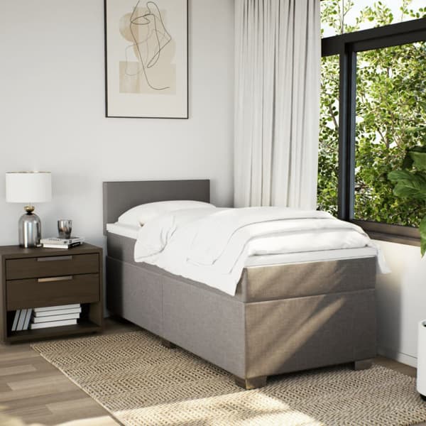 Ramsäng med madrass taupe 90x200 cm tyg