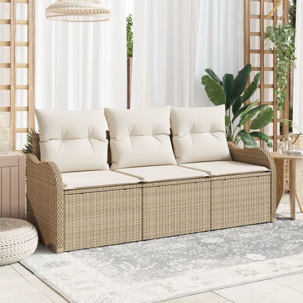 Trädgårdsoffset 3 st Beige Poly rattan