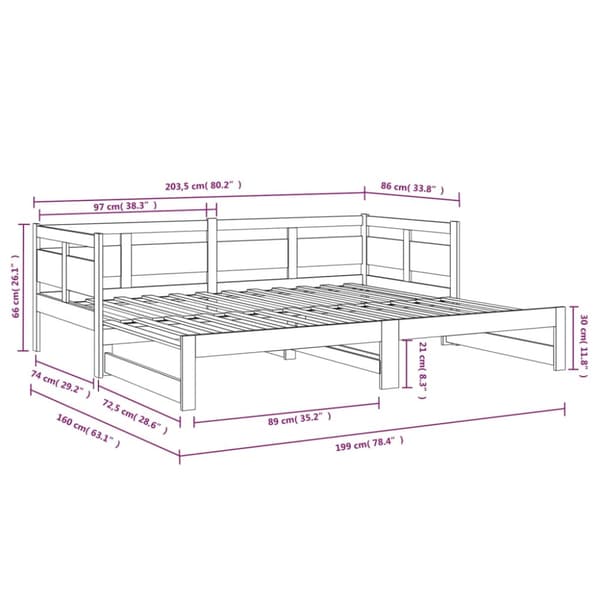 Bäddsoffa vit massiv furu 2x(80x200) cm