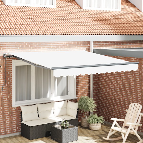 Utfällbar markis Vit 350 x 250 cm Polyester och Stål