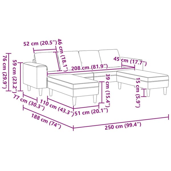 Soffa Mörkgrå 250 x 188 x 76 cm Kordread tyg