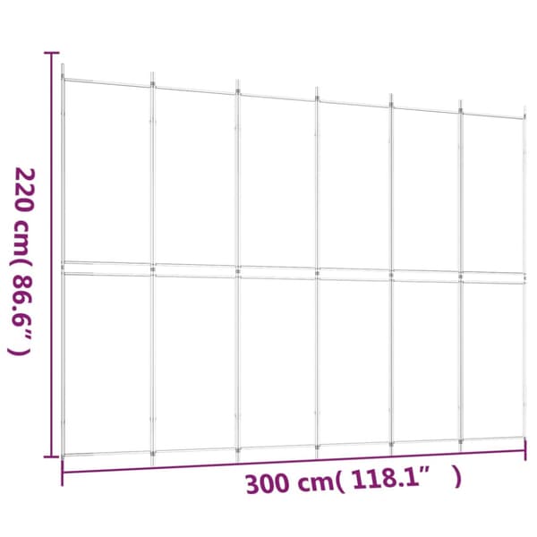 Rumsavdelare 6 paneler vit 300x220 cm tyg