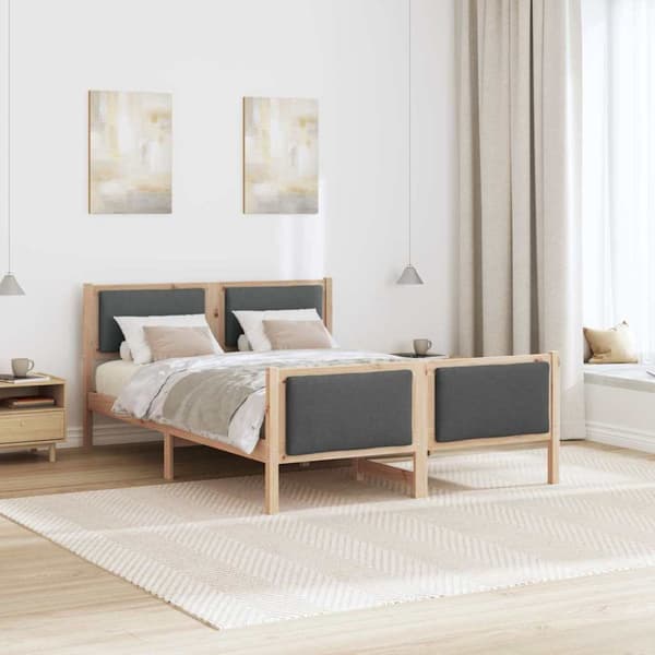 Sängram med huvudgavel Mörkgrå 150 x 200 cm tyg
