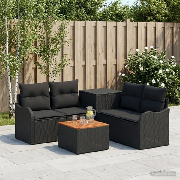 Soffset 6 st Svart Poly Rattan och stål