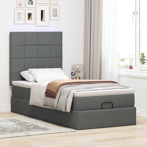 Ottoman säng med madrass mörkgrå 90x200 cm tyg