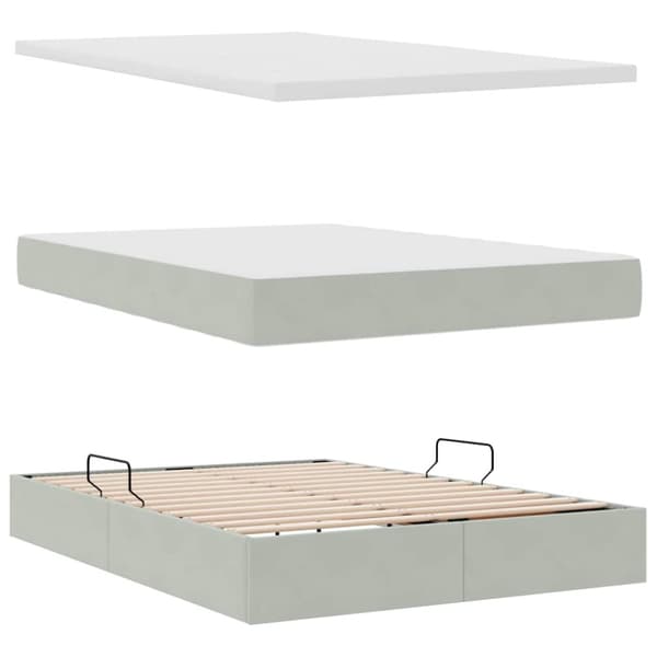 Förvaringssäng med madrass Ljusgrå 140 x 200 cm Sammet