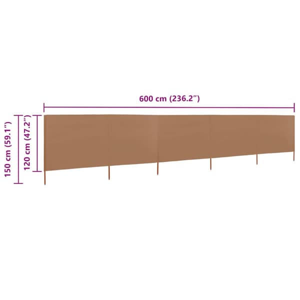 Vindskydd 5 paneler tyg 600x120 cm taupe