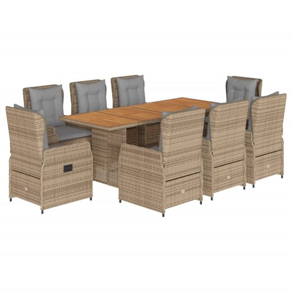 Matgrupp för trädgården med dynor 9 delar beige konstrotting