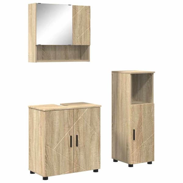 Badrumsmöbelset 3 pcs Sonoma-ek Konstruerat trä & Metall