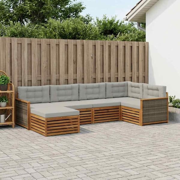 Utomhussoffset med kudde 6 pcs Naturlig och ljusgrå