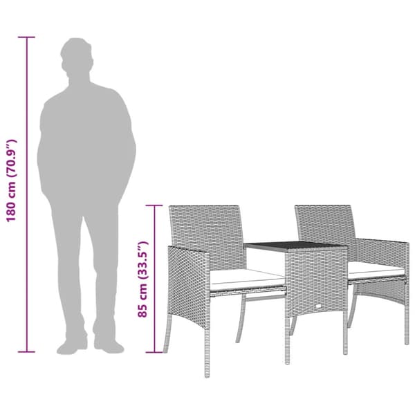 Trädgårdssoffa 2-sits med bord och pallar grå konstrotting