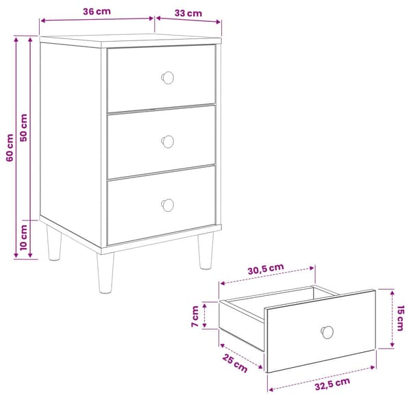 Nattduksbord KIEL 2 st Sonoma-ek 36 x 33 x 60 cm