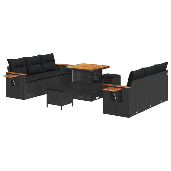 Trädgårdsoffset 9 pcs Svart Poly Rattan och Pulverlackerad Stål