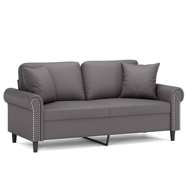 2-sits soffa med prydnadskuddar grå 140 cm konstläder