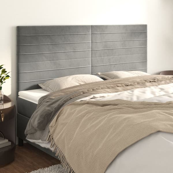 Sänggavel ljusgrå 200x5x118/128 cm sammet