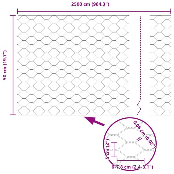 Stängsel med stolpe Silver 0,5 x 25 m Stål