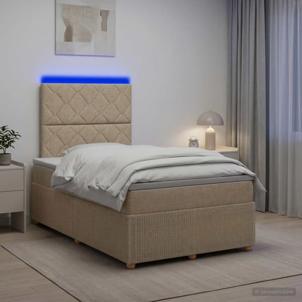 LED sängram med madrass Gräddvit 120 x 200 cm Tyg
