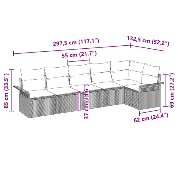 Trädgårdsoffset med kudde 6 pcs Svart konstrotting
