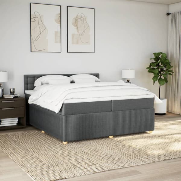 Ramsäng med madrass mörkgrå 200x200 cm tyg