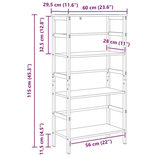 Hyllsystem Grå Sonoma 60 x 29,5 x 115 cm Konstruerat trä