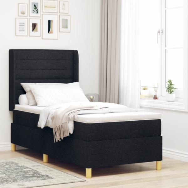 Boxspring Säng med Madrass & LED Svart 80x200 cm Tyg