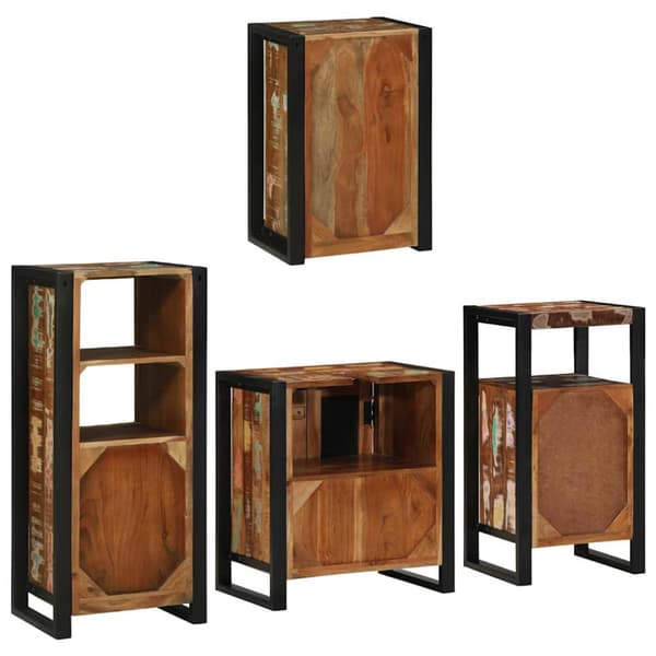 Badrumsmöbelset 4 pcs Flerfärgsdesign Massivt återvunnet trä