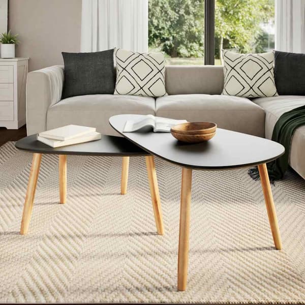 Soffbord 2 st massiv furu svart