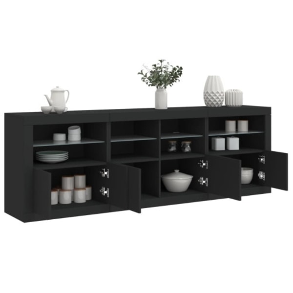 Skänk med LED-belysning svart 202x37x67 cm