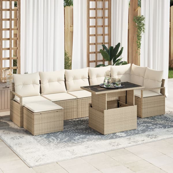 Trädgårdsoffset med lagring 8 pcs Beige Poly rattan