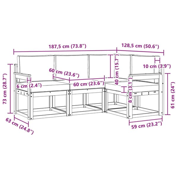 Utomhussoffset med kudde 4 pcs Naturlig och Antracit